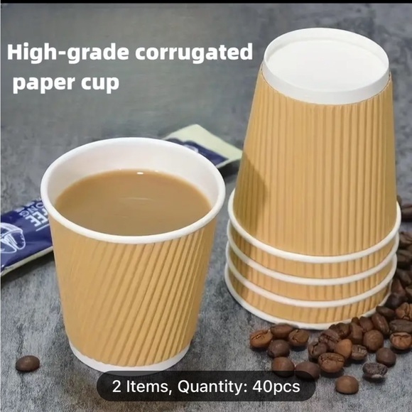 40pcs Disposable Paper Cups, 8oz Paper Cups, Coffee Cups, Hot Drink Paper Cups - Picture 3 of 5